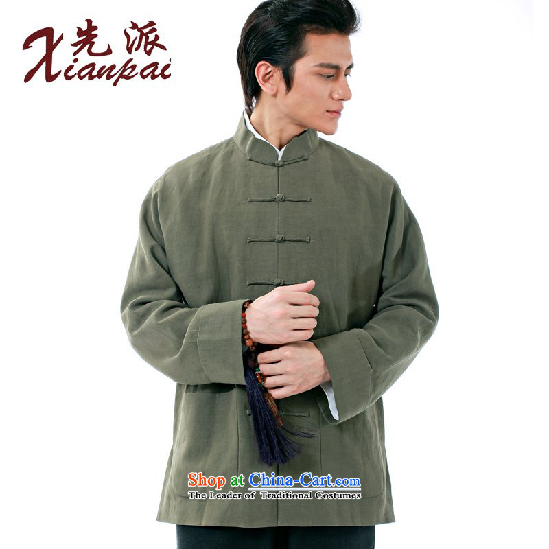 The dispatch of the Spring and Autumn Period and the new father's day silk linen Tang dynasty men even long-sleeved sweater in elderly shoulder quality custom Chinese Dress Shirt ethnic youth green silk Ma Jacket 4XL new pre-sale 3 Day Shipping, the Dispa