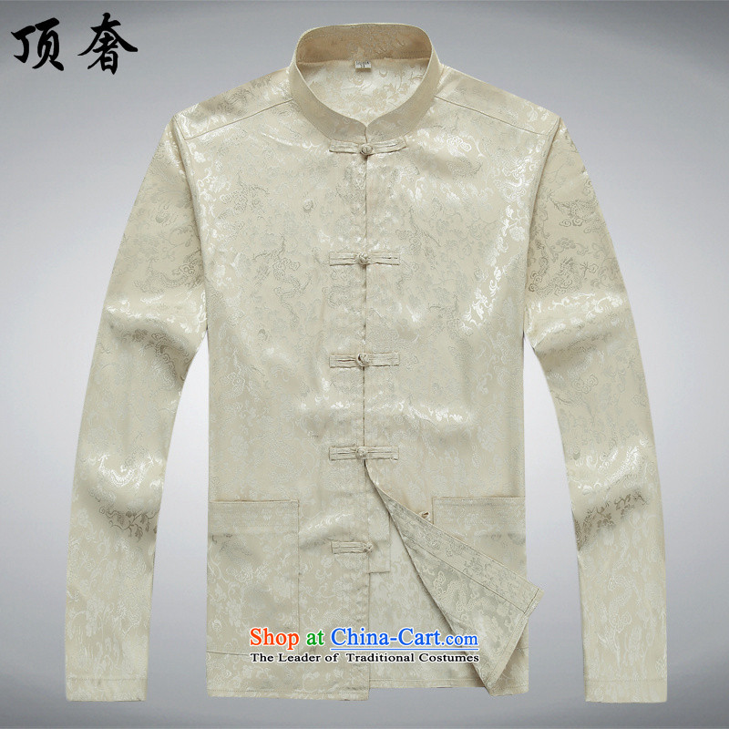 Top Luxury Men long-sleeved Tang Dynasty Package autumn, mock China wind over the life jackets Tang dynasty jogging in Tang Dynasty older Men's Mock-Neck kit shirt beige 185/XXL, kit top luxury shopping on the Internet has been pressed.