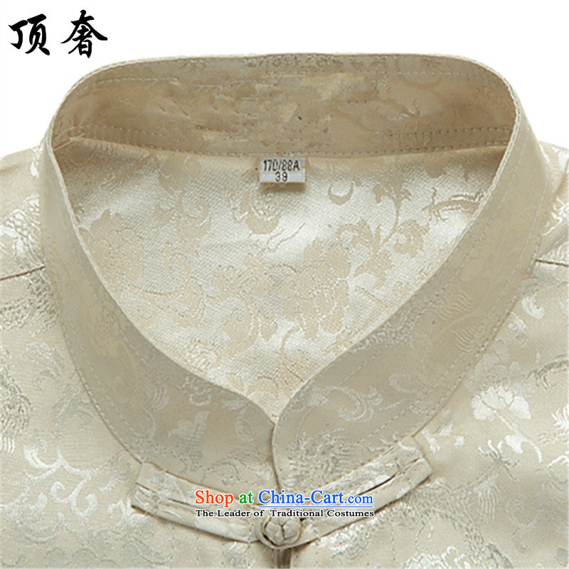 Top Luxury Men long-sleeved shirt of older persons in the Tang dynasty and the summer spring and fall silk Chinese national costumes shirt collar XL Han-soo dress bourdeaux too shirt 170/M, top luxury shopping on the Internet has been pressed.