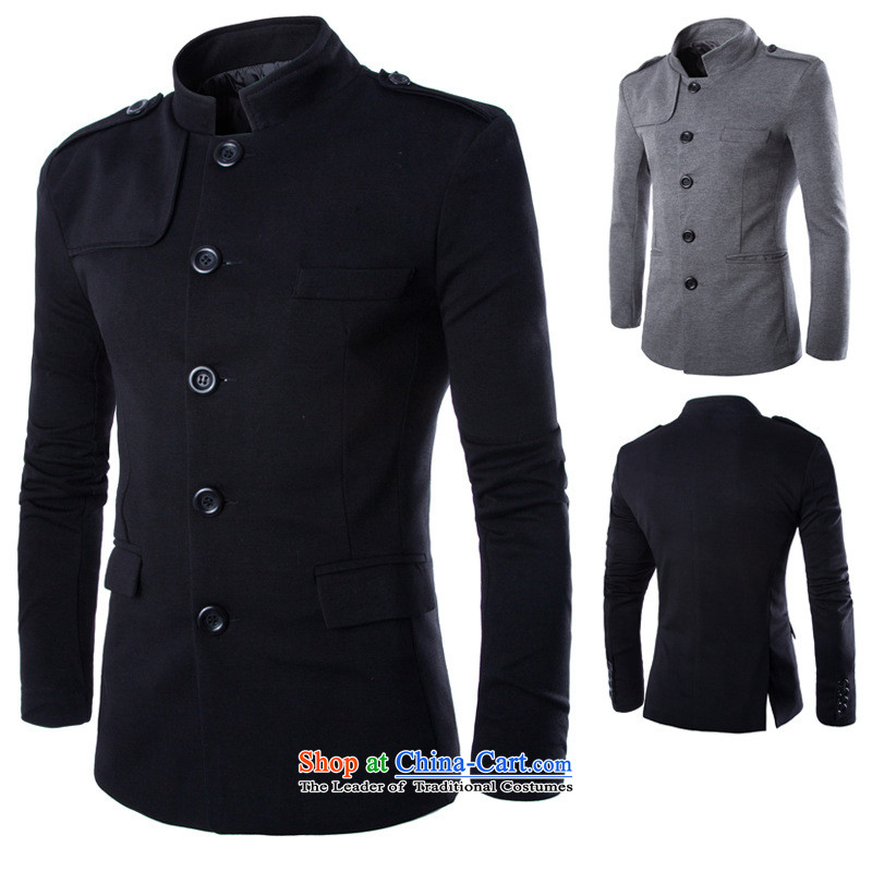Dan Jie Shi _DANJIESHI_2015 new ultra good-English temperament Mock-neck leisure suit Chinese tunic male jacket Rome grayXXL
