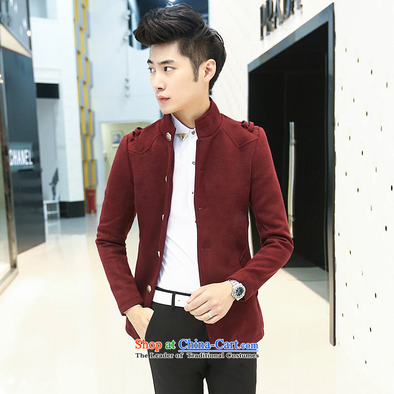 Dan Jie Shi _DANJIESHI_2015 trendy casual Youth Chinese tunic windbreaker Korean version of Sau San? The windbreaker retro jacket wine red?L is comparable to the code