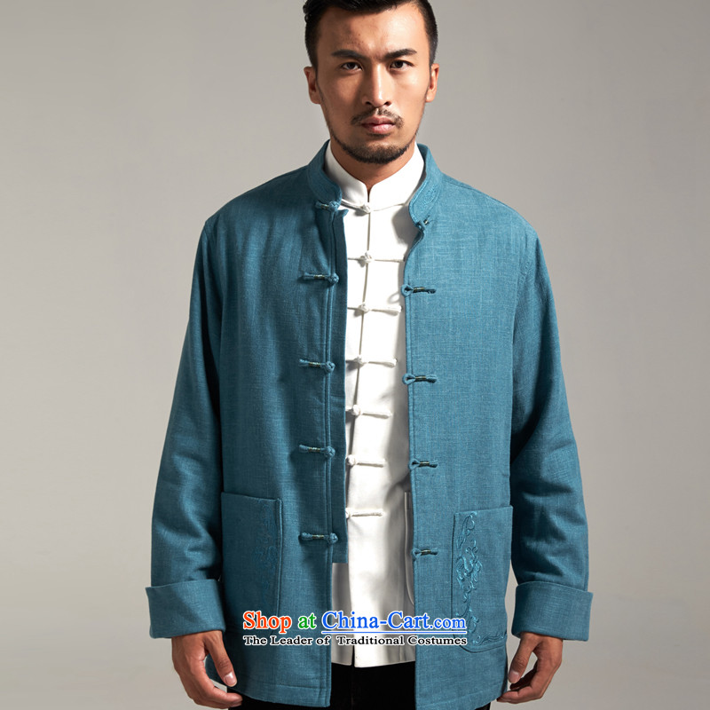 De Fudo cotton linen, Tang dynasty China wind Men's Jackets Tang Gown robe 2015 autumn and winter with the fall of the middle-aged long-sleeved father new products blue , L'Fudo shopping on the Internet has been pressed.