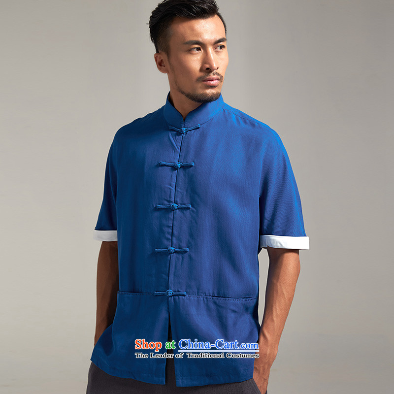 Fudo de Dumping Kwan Tencel short-sleeved Tang dynasty male and summer 2015) New Sau San China wind men Chinese clothing blue 3XL, de fudo shopping on the Internet has been pressed.