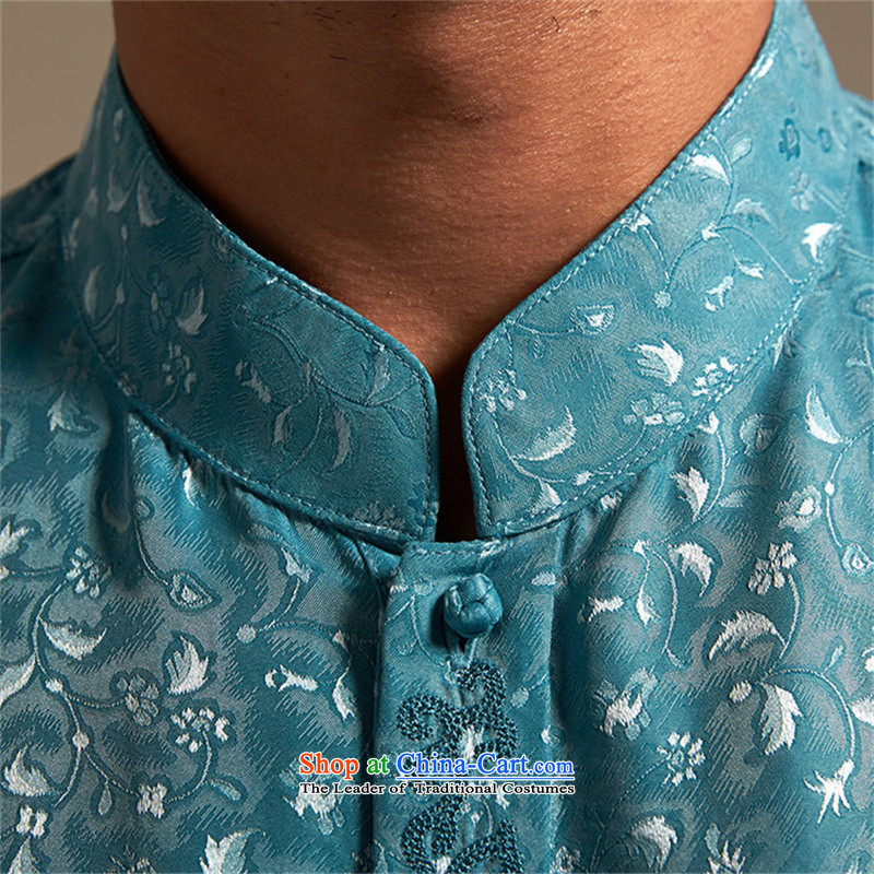 Fudo drunken marshal, short-sleeved Tang dynasty male and shirts Summer 2015 Sau San China wind men Chinese clothing lake blue 2XL, de fudo shopping on the Internet has been pressed.