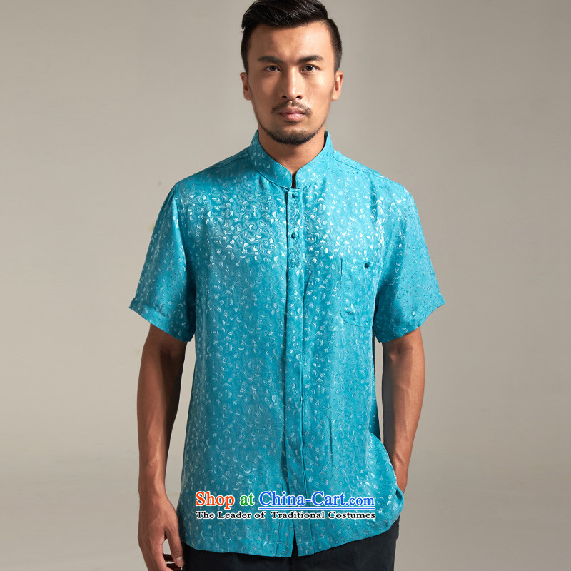 Fudo drunken marshal, short-sleeved Tang dynasty male and shirts Summer 2015 Sau San China wind men Chinese clothing lake blue 2XL, de fudo shopping on the Internet has been pressed.