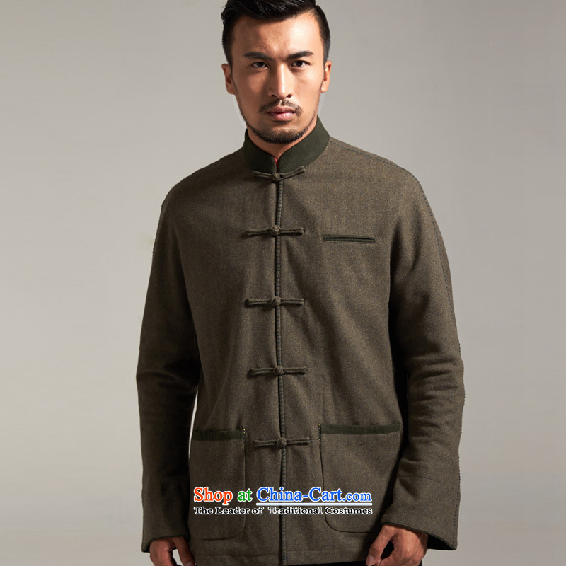 Fudo Shuai ONUMOZ de China wind Men's Jackets Tang Gown robe 2015 autumn and winter middle-aged long-sleeved father replacing Chinese clothing grass green XL/175, de fudo shopping on the Internet has been pressed.