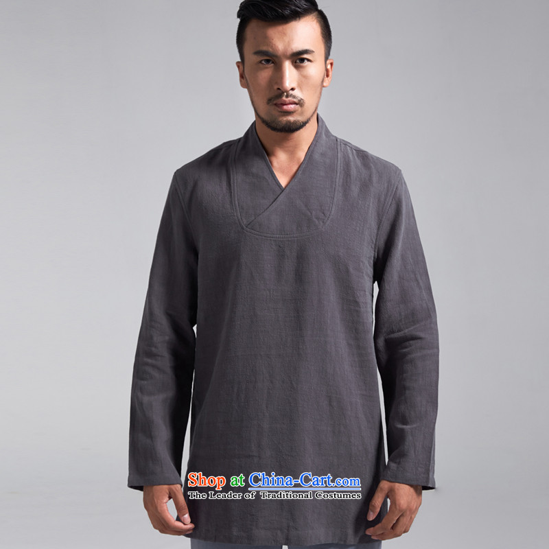 Fudo q retreat, 100% Ma Man Tang dynasty China wind long-sleeved T-shirt spring and autumn 2015 new products renunciates Chinese clothing in the long dark gray M/165, de fudo shopping on the Internet has been pressed.