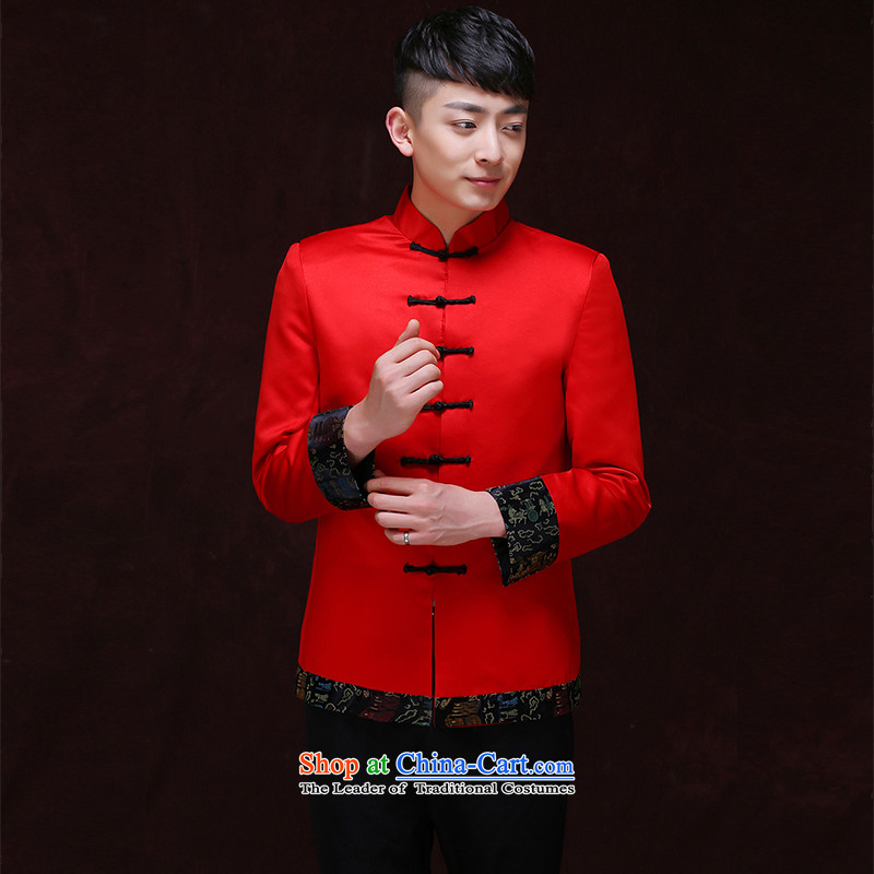 Tsai Hsin-soo wo service of men's new Chinese style wedding married men and Tang dynasty red Sau Wo serving Chinese tunic national costumes of the bridegroom Dress Shirt one toasting champagne M CHOY dream Qi , , , shopping on the Internet