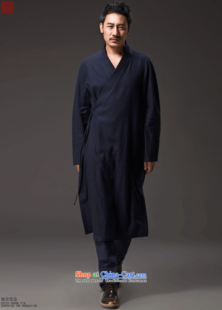 Renowned China wind men Long Hoodie cotton linen buckled tea service Tang dynasty long-sleeved improved Han-spiritual ball loose clothing costumes and deep blue shirt costume XL Photo, prices, brand platters! The elections are supplied in the national character of distribution, so action, buy now enjoy more preferential! As soon as possible.