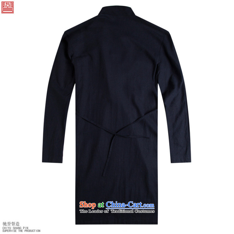 Renowned China wind men Long Hoodie cotton linen buckled tea service Tang dynasty long-sleeved improved Han-spiritual ball loose clothing costumes and deep blue shirt costume XL Photo, prices, brand platters! The elections are supplied in the national character of distribution, so action, buy now enjoy more preferential! As soon as possible.