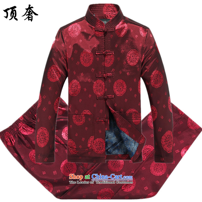 Top Luxury elderly men loaded autumn clothes older persons Tang Jacket coat disk port in Chinese Tang dynasty older men blue long-sleeved 05 Fuk field_ Well Field Kit185_XXL red men