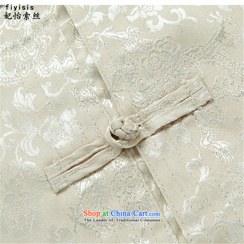Princess Selina Chow (fiyisis) Men Tang Dynasty Package in the spring and autumn long-sleeved older short-sleeved T-shirt Han-China wind collar disc detained men's father boxed packaged 170/M, beige Princess Selina Chow (fiyisis) , , , shopping on the Int
