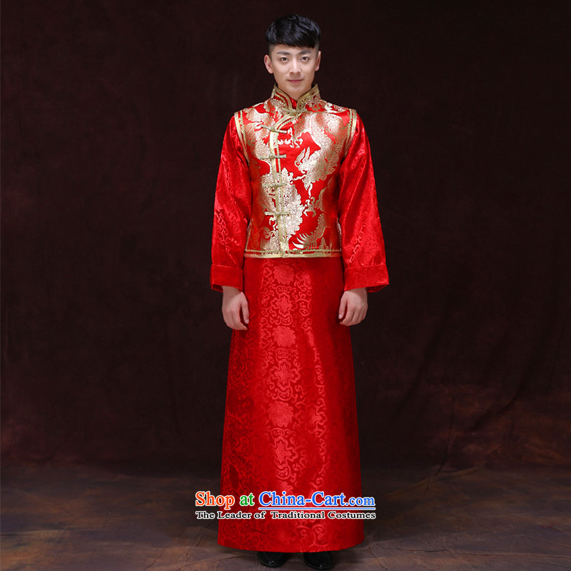 Tsai Hsin-soo wo service of men's upscale male ancient Chinese tunic red Tang Dynasty Chinese style wedding dress the bridegroom replacing dragon design wedding dress clothes AS