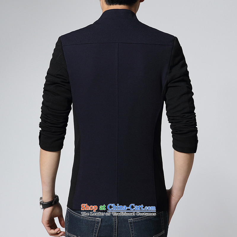 Century, slavery, Chinese tunic suit Male Male autumn leisure suit Korean small business suit then West Sau San trendy spell color collar men's jackets dark blue 175/XL., Century, slavery, , , , shopping on the Internet