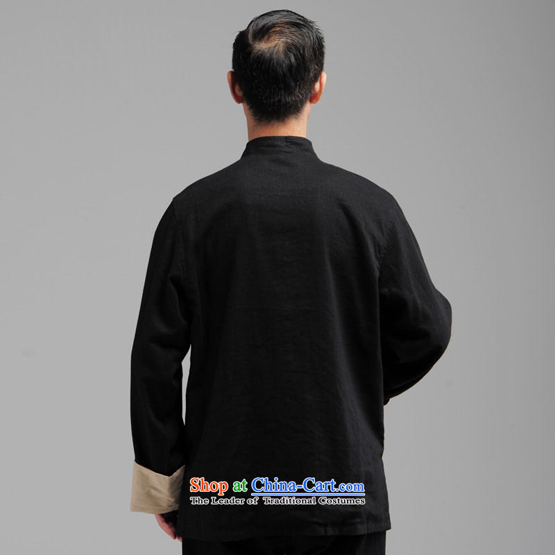 The elderly in the new HUNNZ men natural cotton linen long-sleeved Tang dynasty China wind Mock-Neck Shirt black jacket detained disc XXXL,HUNNZ,,, shopping on the Internet