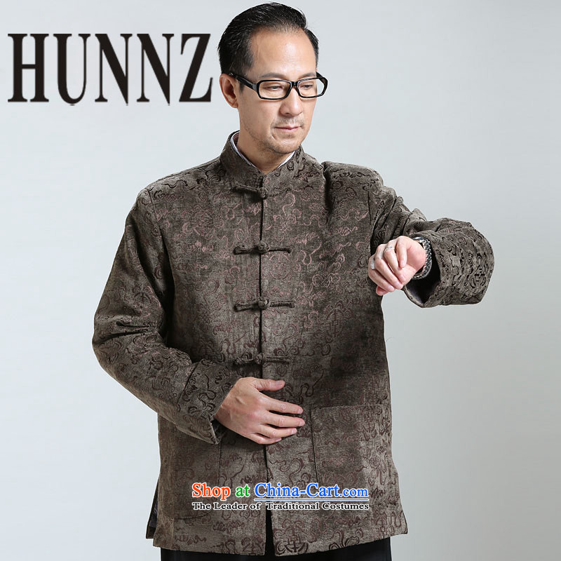 New HUNNZ2015 men Classical China wind Tang long-sleeve sweater in older Chinese men brown jacket XXXXL,HUNNZ,,, shopping on the Internet