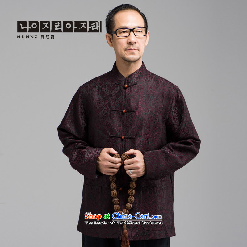 New Classic embroidery HANNIZI Tang Dynasty Chinese elderly in men's long-sleeved jacket, served a mock-neck disc buttoned, dark red , L, Korea, Gigi Lai (hannizi) , , , shopping on the Internet