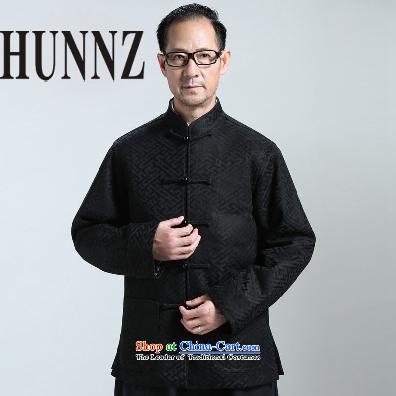 The elderly in the new HUNNZ men l tray clip Tang China Wind Jacket Han-T-shirt cardigan black?XXL