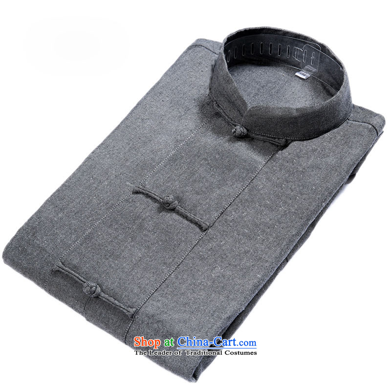 Tang Dynasty HUNNZ natural cotton linen collar snap-long-sleeved Chinese father Father replacing the solid color jacket gray 170,HUNNZ,,, leisure shopping on the Internet