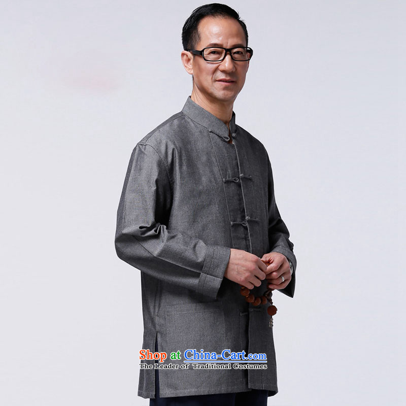 Tang Dynasty HANNIZI natural cotton linen collar snap-long-sleeved Chinese father Father replacing the solid color jacket gray 175 won leisure, Gigi Lai (hannizi) , , , shopping on the Internet