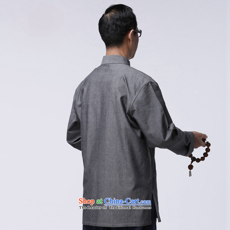 Tang Dynasty HANNIZI natural cotton linen collar snap-long-sleeved Chinese father Father replacing the solid color jacket gray 175 won leisure, Gigi Lai (hannizi) , , , shopping on the Internet