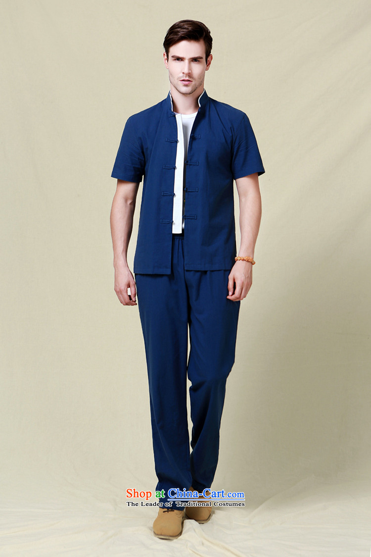 Shuai 2015 men ocean Tang Dynasty Package Chinese collar tray clip clothing China wind national costumes short-sleeve with trousers navy blue (short sleeves and long pants) 165/S picture, prices, brand platters! The elections are supplied in the national character of distribution, so action, buy now enjoy more preferential! As soon as possible.