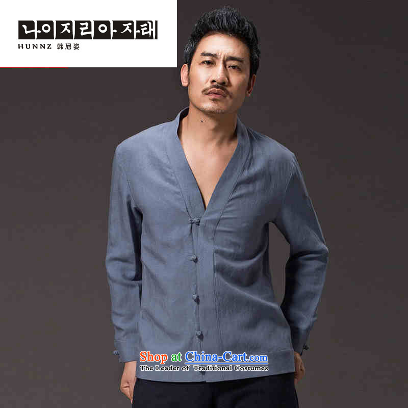 Hannizi New China wind men ball-Tang dynasty Classic service long-sleeved solid color cotton linen Han-kung fu Service of Korea blue jacket XL, Gigi Lai (hannizi) , , , shopping on the Internet