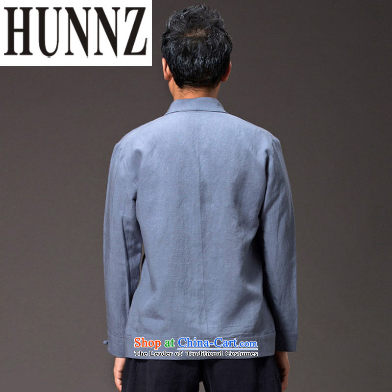 Hunnz New China wind men ball-Tang dynasty Classic service long-sleeved solid color cotton linen Han-kung fu services jacket blue L,HUNNZ,,, shopping on the Internet