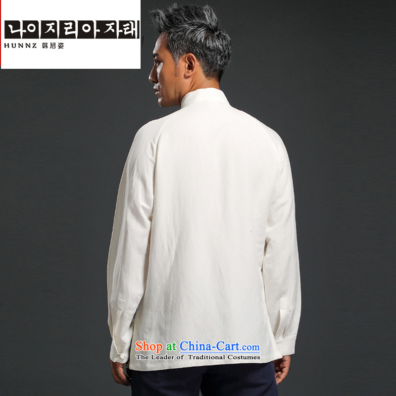 Natural Linen pure colors HANNIZI leisure relaxd long-sleeved China wind men Tang tray detained Men's Mock-Neck Han-white , Korea, XXXXL, hannizi) , , , shopping on the Internet