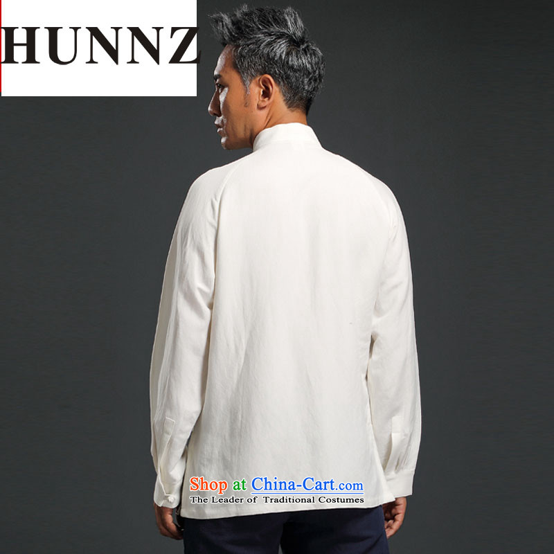 Natural Linen pure colors HUNNZ leisure relaxd long-sleeved China wind men Tang tray detained Men's Mock-Neck Han-white XL,HUNNZ,,, shopping on the Internet