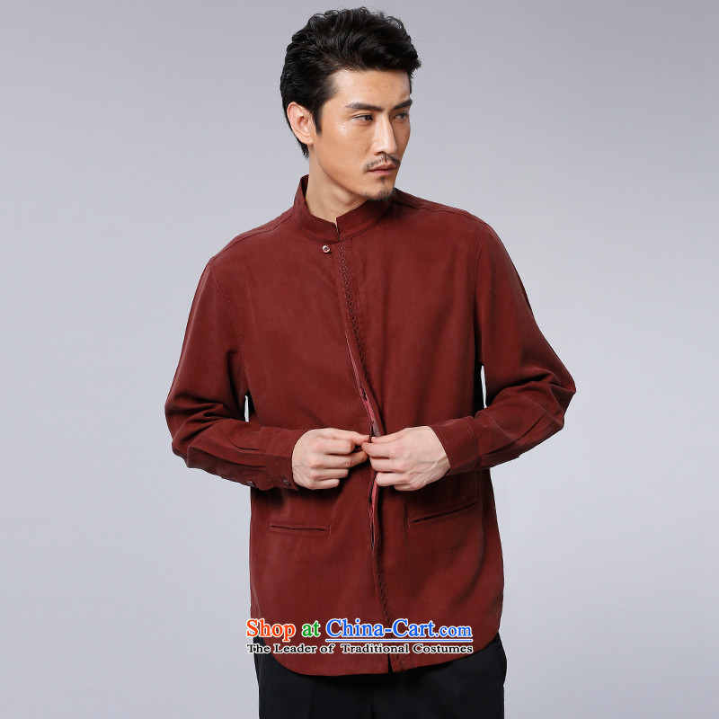 To replace 2015 Autumn Tang Lung New China wind men tencel long-sleeved shirt 15585 dark red dark red 52, to lung , , , shopping on the Internet