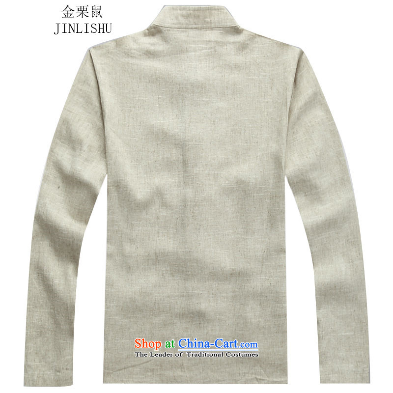 Kanaguri mouse autumn new linen long-sleeved Tang dynasty in long-sleeved older men Tang Dynasty Package beige jacket , L kanaguri mouse (JINLISHU) , , , shopping on the Internet