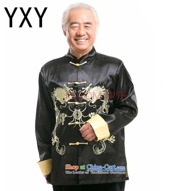 The end of the Chinese men light collar Tang dynasty sheikhs wind in older Ssangyong embroidery dragon willDY004BlackXL