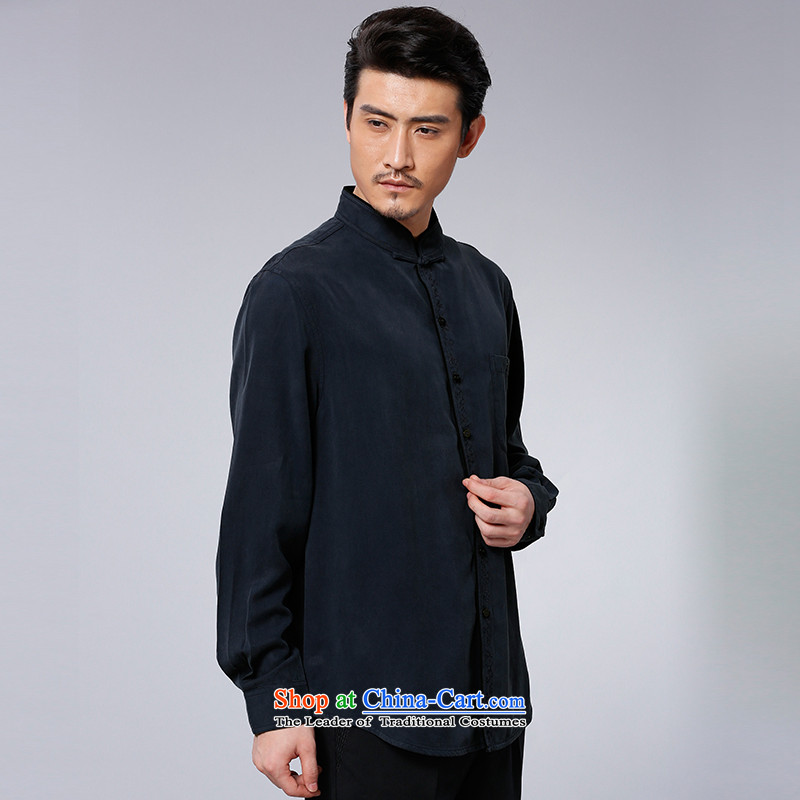 To replace 2015 Autumn Tang Lung New China wind men tencel leisure long-sleeved shirt 15591 Deep Blue dark blue 52, to lung , , , shopping on the Internet