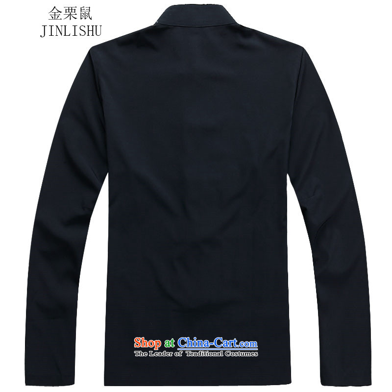 Kanaguri Mouse Tang Dynasty Men long-sleeved sweater collar Tang Dynasty Package kung fu tai chi service kit shirt Dark Blue Kit , L kanaguri mouse (JINLISHU) , , , shopping on the Internet