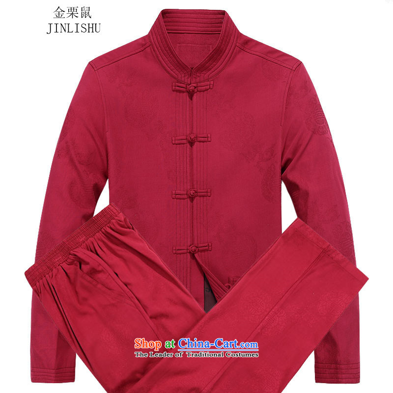 Kanaguri Mouse New Men Tang long-sleeved jacket kit collar China wind jacket in autumn Tang older red T-shirt 70 kanaguri mouse (JINLISHU) , , , shopping on the Internet