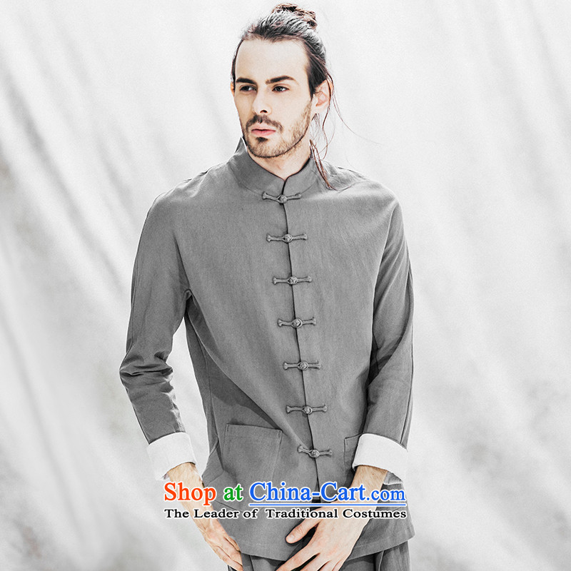 Seventy-Tang Original China wind national costumes linen men long-sleeved jacket fall short of nostalgia for the tray clip cotton linen clothes men improved load blue XL 7-day pre-sale, Tsat Tang (seventang design shopping on the Internet has been pressed