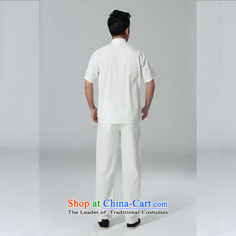 158 Jing in Tang Dynasty older men and summer cotton linen collar Chinese Tai Chi Man serving short-sleeve kit for larger men's kung fu Kit , L 158 Jing , , , white shopping on the Internet