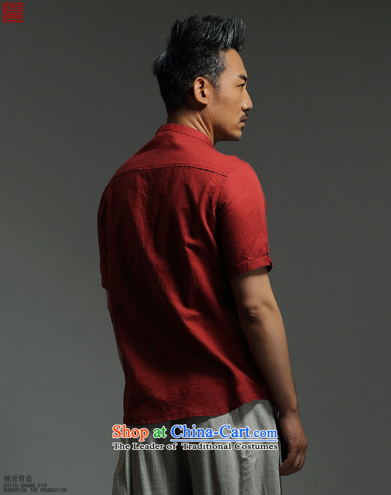 Renowned Chinese New service men linen shirt Tang dynasty male cotton linen short-sleeved stylish collar summer leisure 2015 solid color half sleeve wine red 185 pictures, prices, brand platters! The elections are supplied in the national character of distribution, so action, buy now enjoy more preferential! As soon as possible.
