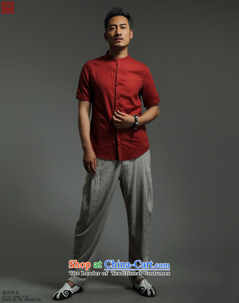 Renowned Chinese New service men linen shirt Tang dynasty male cotton linen short-sleeved stylish collar summer leisure 2015 solid color half sleeve wine red 185 pictures, prices, brand platters! The elections are supplied in the national character of distribution, so action, buy now enjoy more preferential! As soon as possible.