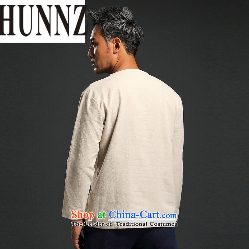 China wind men HUNNZ long-sleeved shirt and improvement of Tang Dynasty male and stylish with Han-ethnic white T-shirt XL,HUNNZ,,, shopping on the Internet