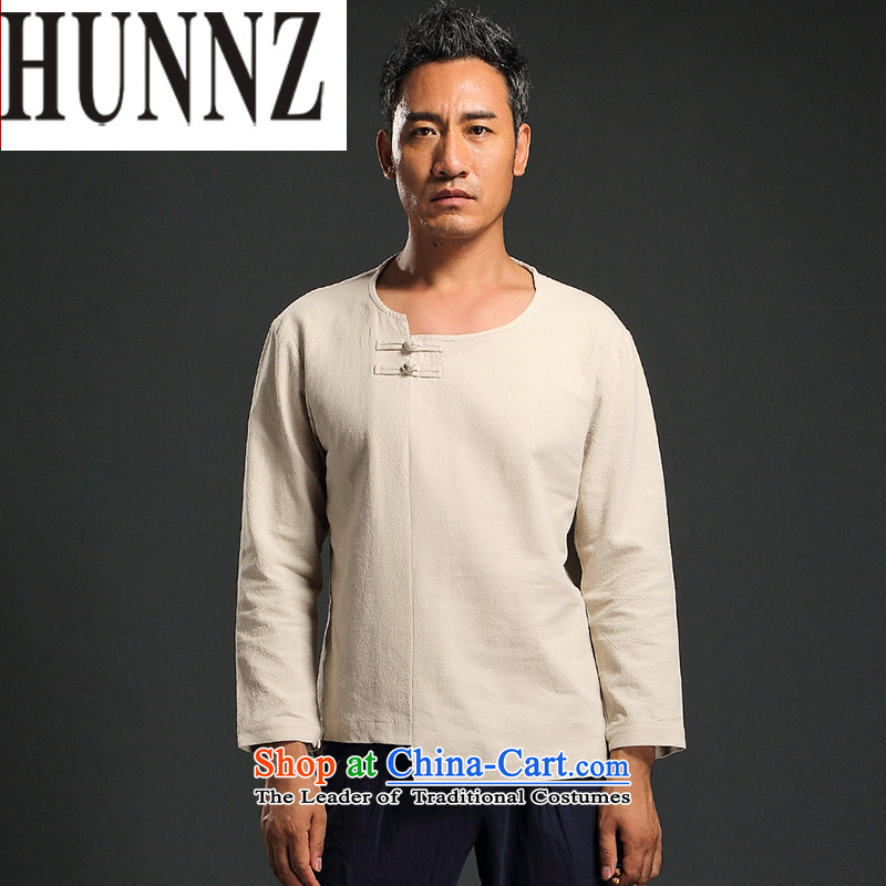 China wind men HUNNZ long-sleeved shirt and improvement of Tang Dynasty male and stylish with Han-ethnic white T-shirt XL,HUNNZ,,, shopping on the Internet