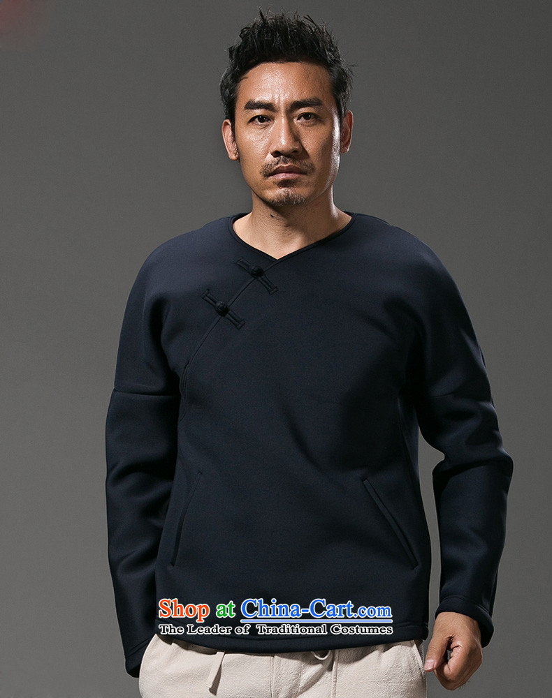 Hannizi China wind Men's Long-Sleeve stylish improved Tang dynasty V-Neck male and Chinese male disc detained men dark blue L picture, prices, brand platters! The elections are supplied in the national character of distribution, so action, buy now enjoy more preferential! As soon as possible.