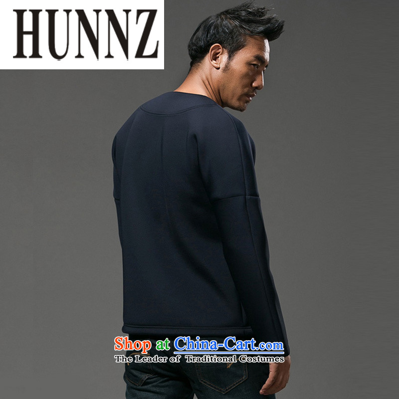 Hunnz China wind Men's Long-Sleeve stylish improved Tang dynasty V-Neck male and Chinese male disc detained men dark blue XL,HUNNZ,,, shopping on the Internet