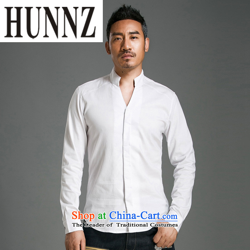 Hunnz China wind shirt men linen solid color long-sleeved stylish China wind Tang blouses sheikhs wind men white XXXL is too small a yard ,HUNNZ,,, shopping on the Internet
