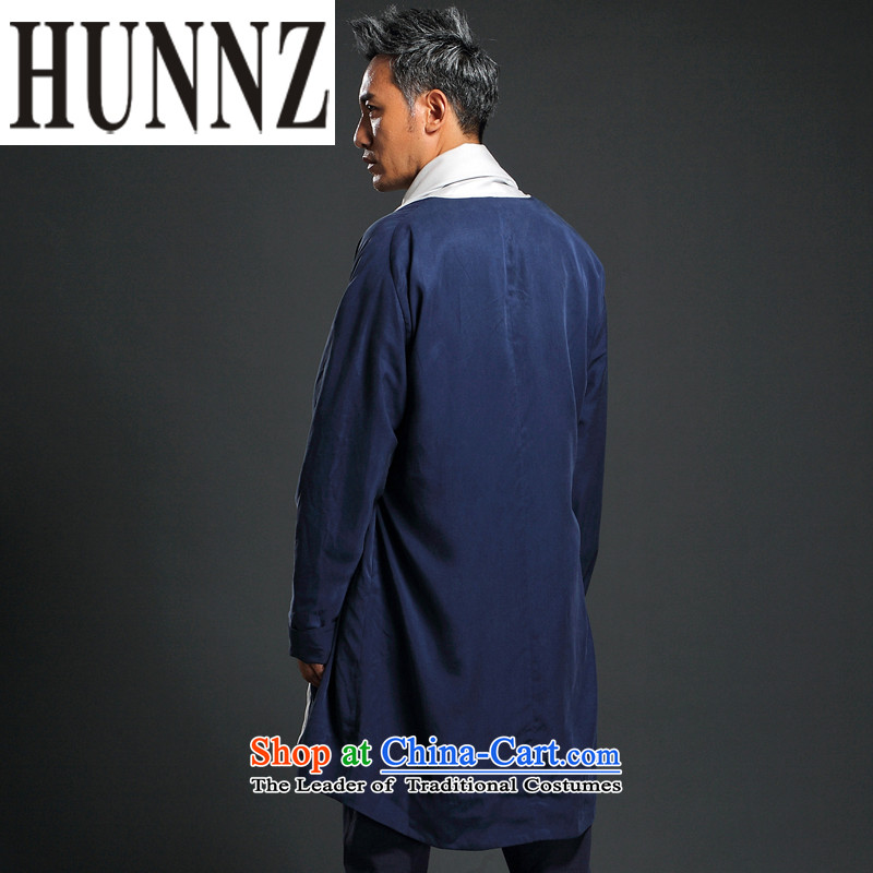 Classical China wind HUNNZ Tang dynasty cardigan improved Han-tea serving Chinese long cotton clothes for men leprosy dark blue XXL,HUNNZ,,, shopping on the Internet