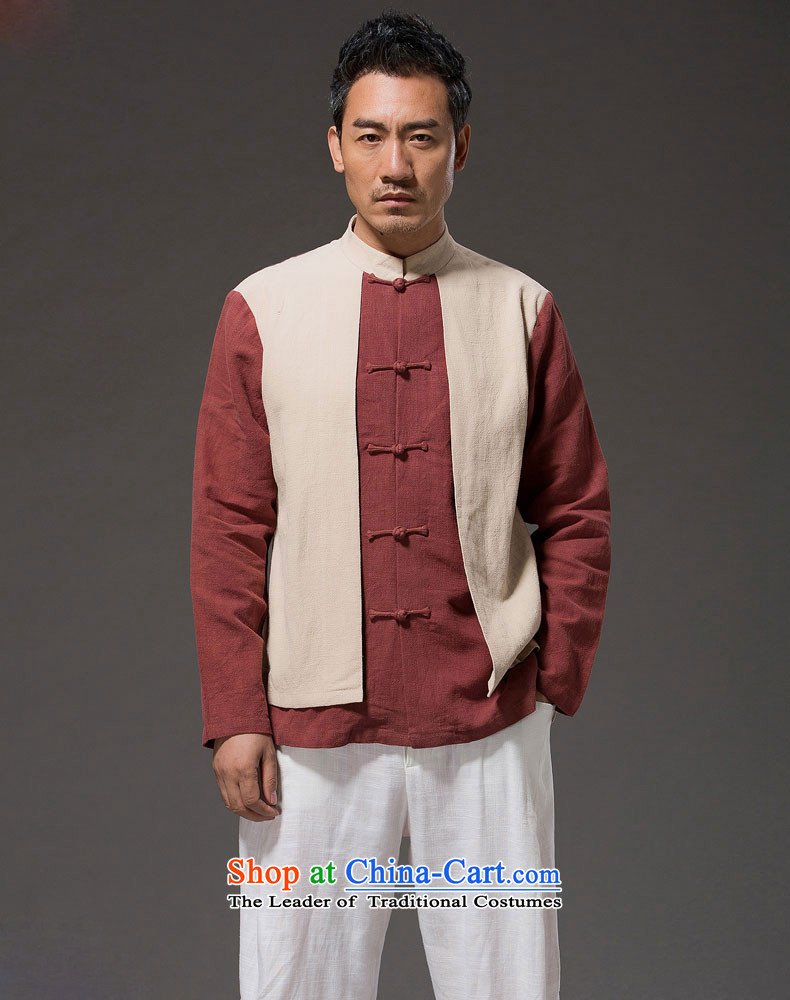 Hunnz New Products China wind leave two long-sleeved men Sau San Han-linen stylish colors disc deduction spell mock deep red L picture, prices, brand platters! The elections are supplied in the national character of distribution, so action, buy now enjoy more preferential! As soon as possible.