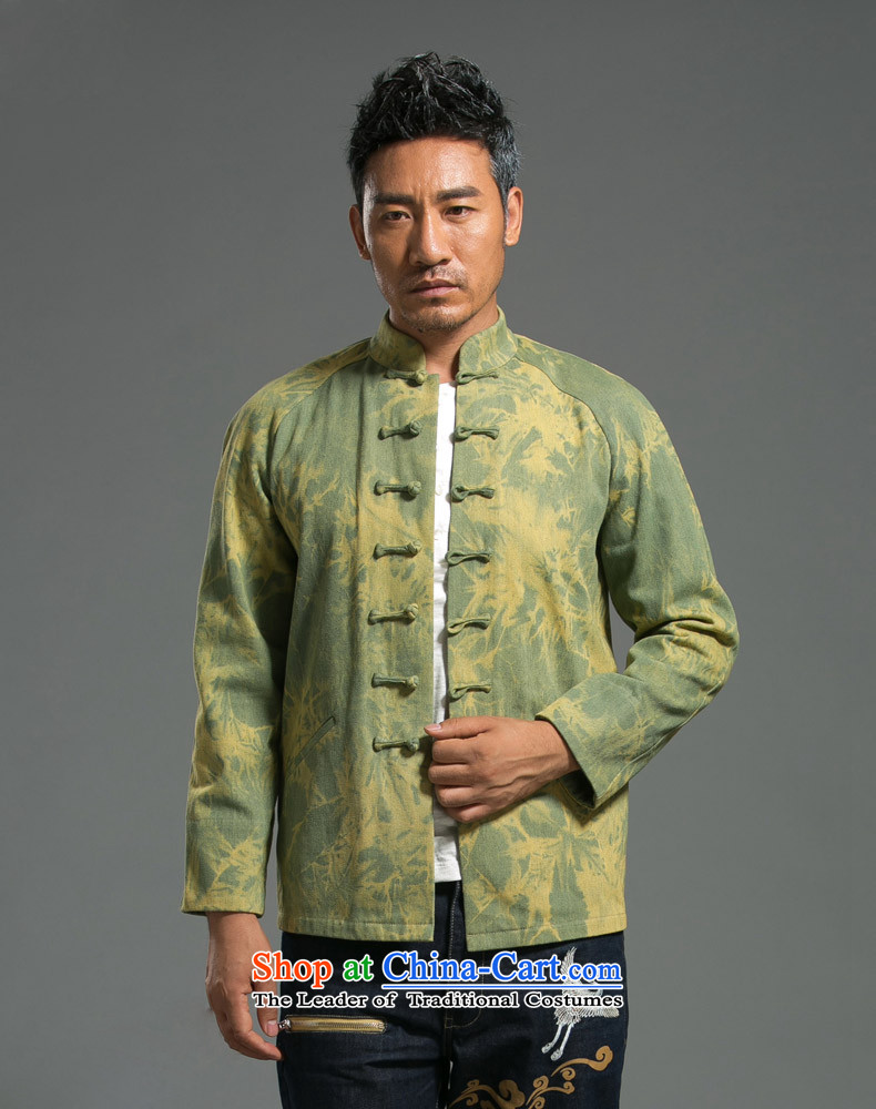 Stylish HANNIZI denim Tang dynasty bleeding China wind Tang casual Tray Tie long-sleeved jacket male blouses national grass green L picture, prices, brand platters! The elections are supplied in the national character of distribution, so action, buy now enjoy more preferential! As soon as possible.