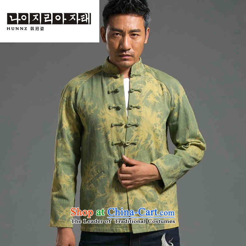Stylish HANNIZI denim Tang dynasty bleeding China wind Tang casual Tray Tie long-sleeved jacket male blouses national grass green , L, Korea, Gigi Lai (hannizi) , , , shopping on the Internet