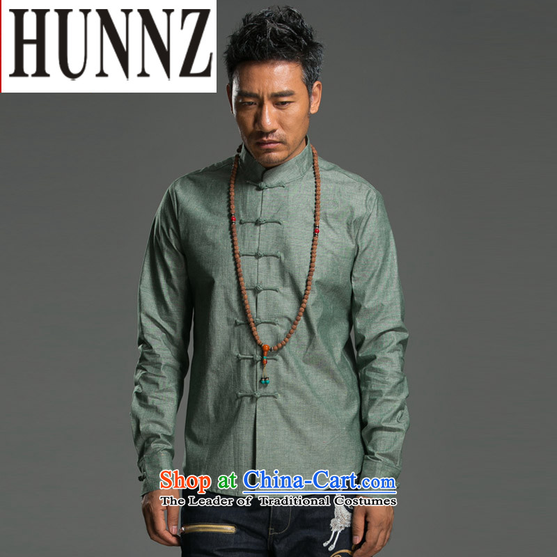 Hunnz natural cotton linen Tang dynasty men Sau San disk-l Chinese Han-ethnic costumes men green L,HUNNZ,,, shopping on the Internet
